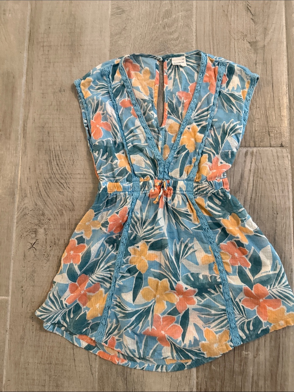 abercrombie kids Blue Tropical Floral Tie-Waist Dress